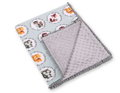 Divpusēja sega Minky ar pomponiem - piparmētru