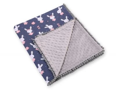 Divpusēja sega Minky ar pomponiem - ziliem trušiem