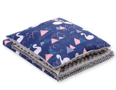 Aprīkojums: Divpusēja sega Minky + spilvens - Swans tumši zils