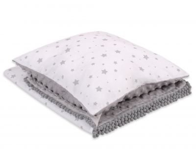 Piegādes komplekts: Divpusēja sega Minky + spilvens - mini pelēkas zvaigznes