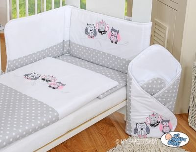 Gultas komplekts 2gab- Owls Bigi Zibi & Adele pelēks rozā