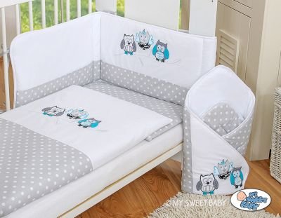 Gultas veļas komplekts 2 gab. Pūces Bigi Zibi & Adele pelēks tirkīzs