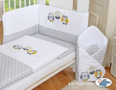 Gultasveļas komplekts 2gab- Owls Bigi Zibi & Adele pelēks dzeltens