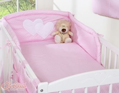 Gultas veļas komplekts 3 gab. Piekārtas sirdis ar baltiem punktiem uz rozā