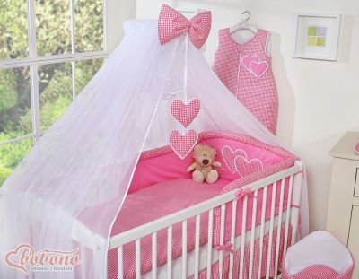 Moskītu tīkls no šifona- Hanging Hearts tumši rozā rūtaini