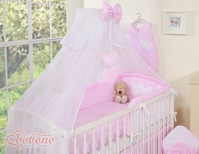 Moskītu tīkls no šifona- Piekārtas sirdis baltas uz rozā