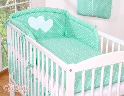 Gultasveļas komplekts 3 gab Hanging Hearts balti punktiņi uz piparmētras