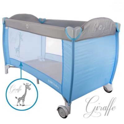 Ceļojumu gultiņa. žirafes zila