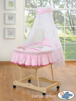 Moses Basket / Wicker jauki ar drapējumu- Teddy Barnaba rozā