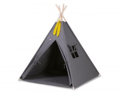 MINI komplekts: Teepees telts + rotaļu paklājiņš + dekoratīvas spalvas - antracīts