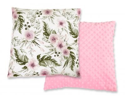 Doublesided Pillow minky - rozā peonijas gredzens
