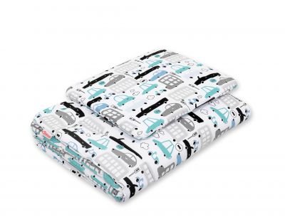 Gultas komplekts 2gb 75x100cm NEWBORN- pelēkas un tirkīzzilas mašīnas