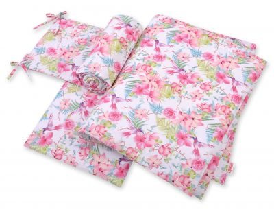 Gultasveļas komplekts 3gab - kolibri ar ziediem