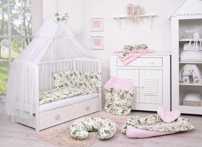 Gultasveļas komplekts 5gb ar moskītu tīklu - peonijas gredzens rozā