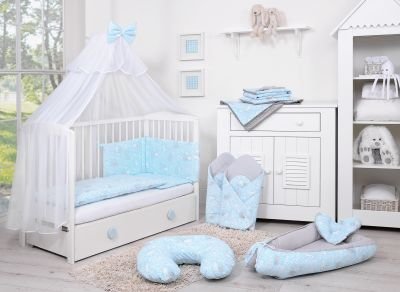 Gultas komplekts 5gab ar moskītu tīklu - zili truši