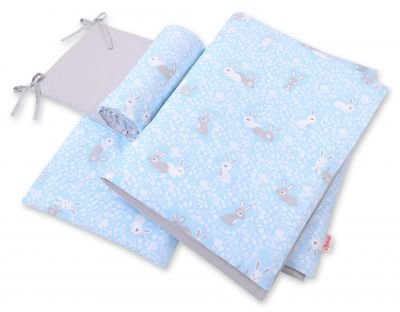 Divpusējs gultas veļas komplekts 3gab - zils trusis/pelēks