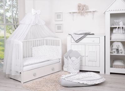 Gultas veļas komplekts 5gab ar moskītu tīklu - mini pelēkas zvaigznes