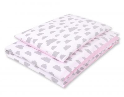 Divpusējs gultas veļas komplekts 2gab- mākoņi pelēks/rozā