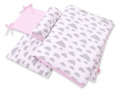 Divpusējs gultas veļas komplekts 3gab - mākoņu pelēks/rozā