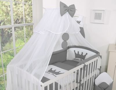 Gultas veļas komplekts 5gab ar moskītu tīklu - Little Prince / Princess Antracite - Image 5