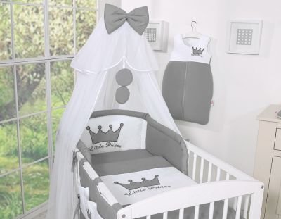 Gultas veļas komplekts 5gab ar moskītu tīklu - Little Prince / Princess Antracite