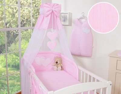 Gultas veļas komplekts 5gb ar baldahīnu - Hanging Hearts rozā strēmeles